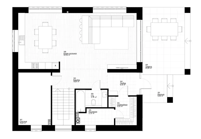 Main Floor 9 – 2-Story House Plan 2080 ft², 4 Beds — 21643R