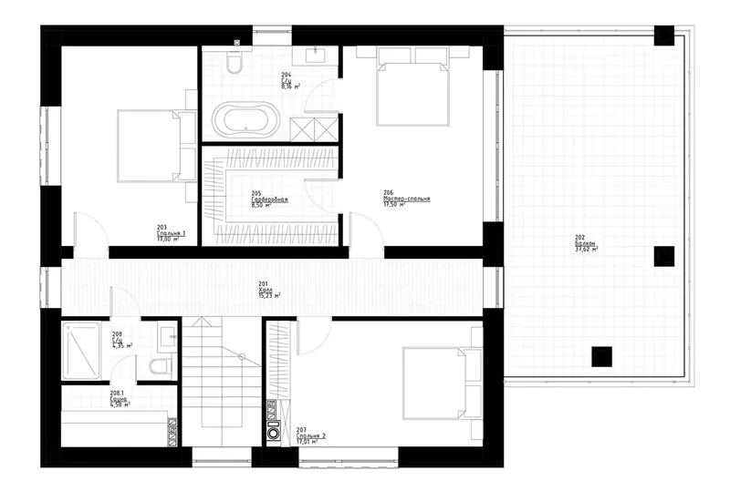 Second Floor 10 – 2-Story House Plan 2080 ft², 4 Beds — 21643R