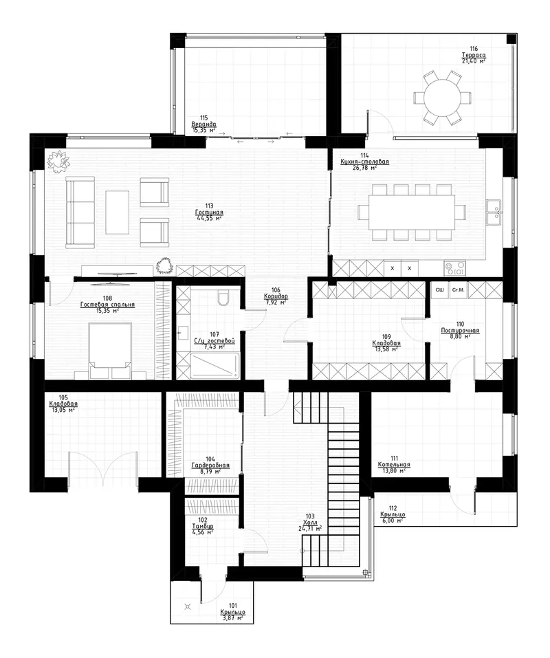 Main Floor 10 – 2-Story House Plan 3783 ft², 3 Beds — 55648R