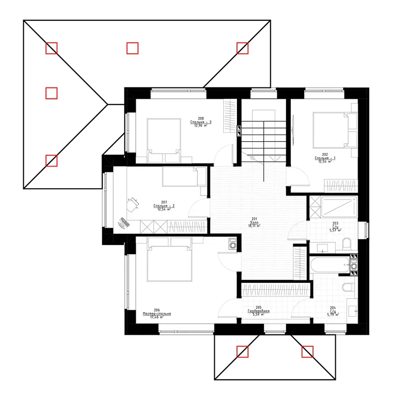 Second Floor 10 – 2-Story House Plan 1984 ft², 5 Beds — 10542R