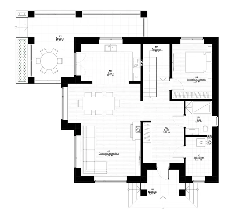 Main Floor 9 – 2-Story House Plan 1984 ft², 5 Beds — 10542R