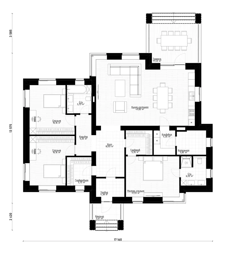 Main Floor 9 – 1-Story House Plan 1654 ft², 3 Beds — 61692R