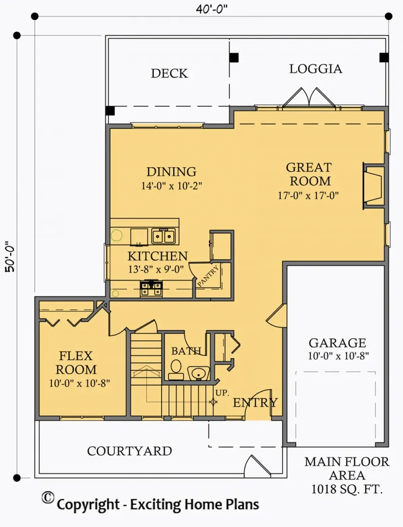 Main Floor 5 – 2-Story House Plan 1686 ft², 2 Beds — 77054R