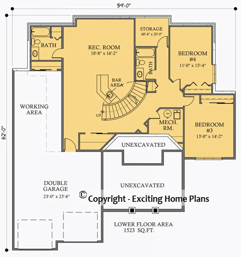 Basement 7 – 2-Story House Plan 2519 ft², 4 Beds — 72933R