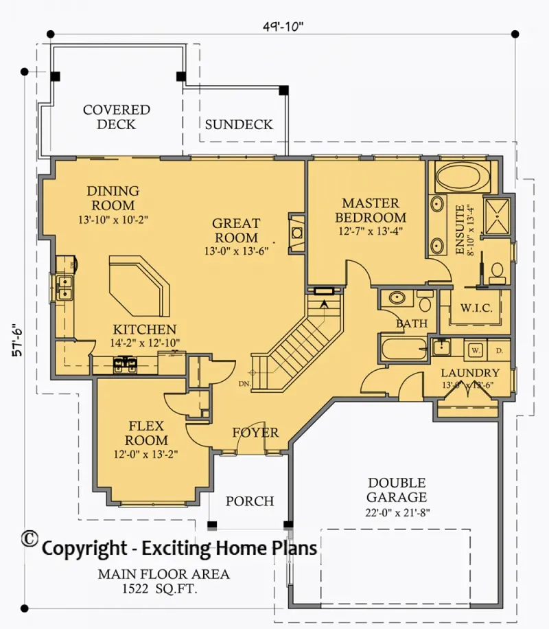 Main Floor 6 – 1-Story House Plan 1522 ft², 3 Beds — 34102R