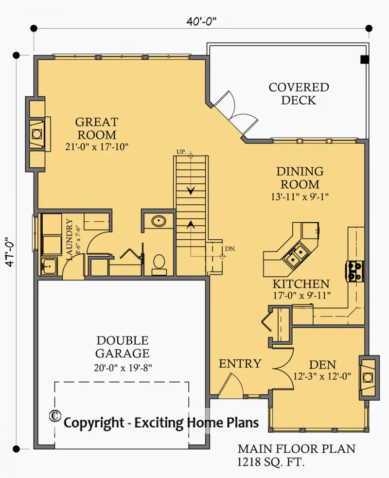 Main Floor 6 – 1.5-Story House Plan 2240 ft², 3 Beds — 66602R
