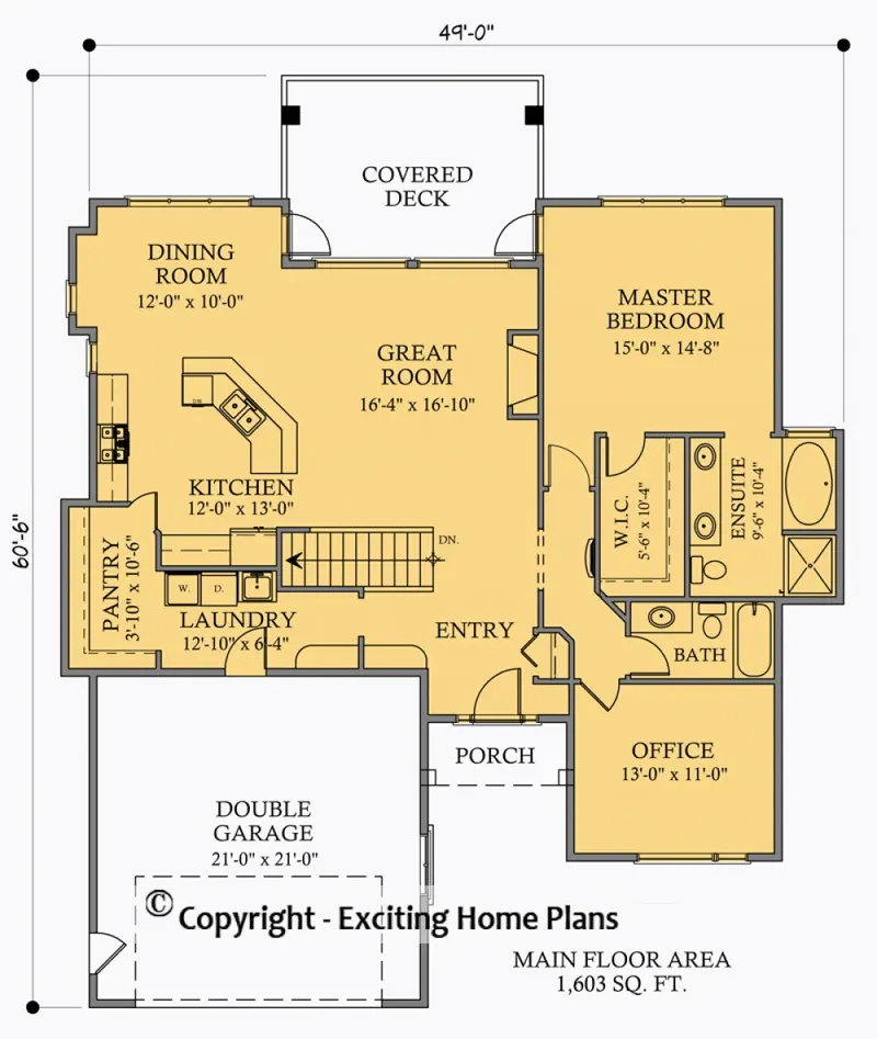 Main Floor 5 – 1-Story House Plan 1603 ft², 3 Beds — 16819R