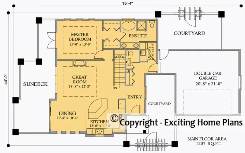 Main Floor 6 – 1-Story House Plan 1207 ft², 3 Beds — 70500R