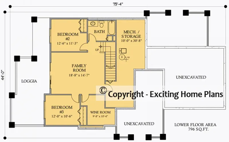Basement 7 – 1-Story House Plan 1207 ft², 3 Beds — 70500R