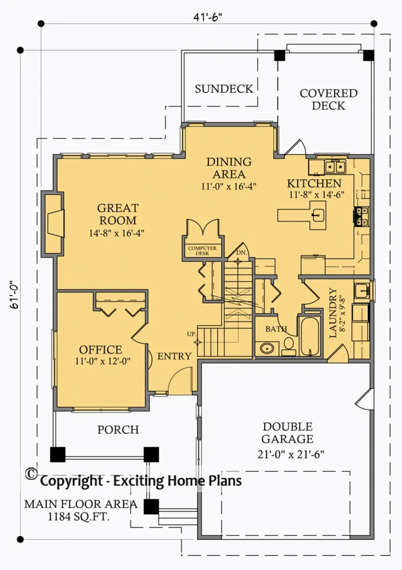 Main Floor 6 – 2-Story House Plan 2244 ft², 5 Beds — 19096R