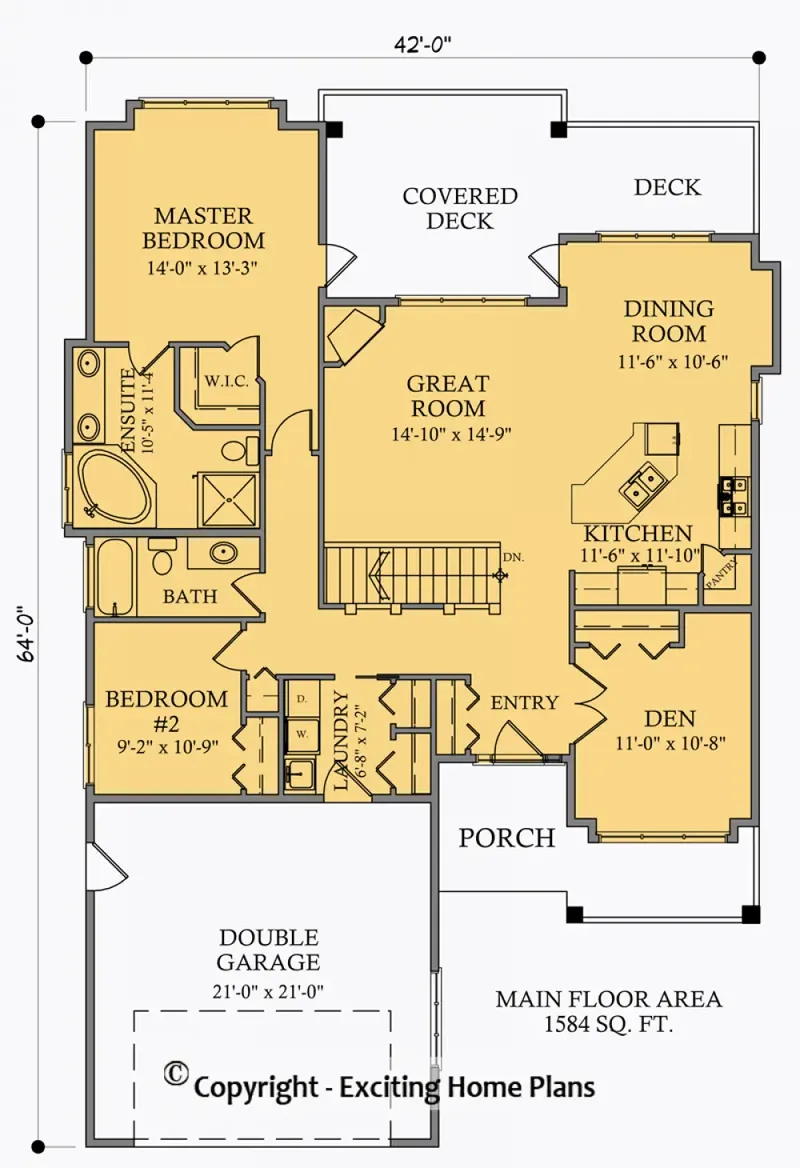 Main Floor 6 – 1-Story House Plan 1584 ft², 4 Beds — 71208R