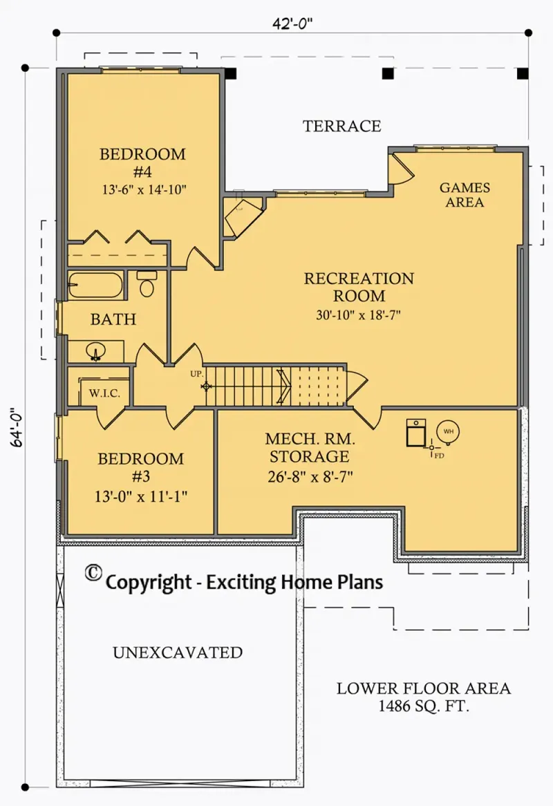 Basement 7 – 1-Story House Plan 1584 ft², 4 Beds — 71208R