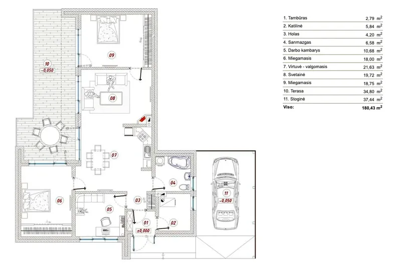 Main Floor 1 – 1-Story House Plan 1165 ft², 2 Beds — 87479R
