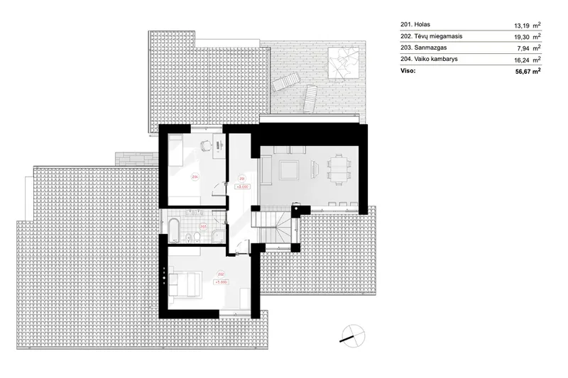 Second Floor 8 – 2-Story House Plan 2004 ft², 2 Beds — 50075R