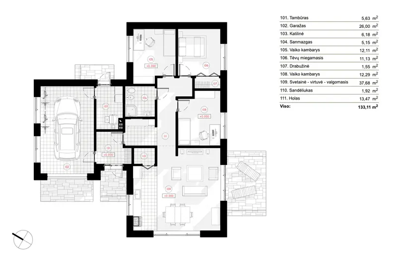 Main Floor 8 – 1-Story House Plan 1153 ft², 3 Beds — 88254R