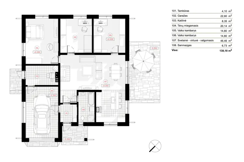Main Floor 6 – 1-Story House Plan 1242 ft², 3 Beds — 79379R