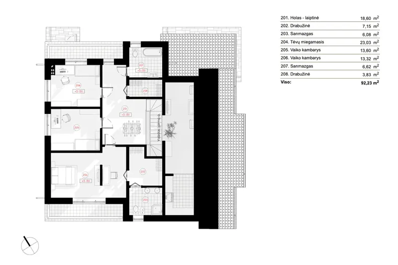 Second Floor 8 – 2-Story House Plan 2197 ft², 3 Beds — 12222R