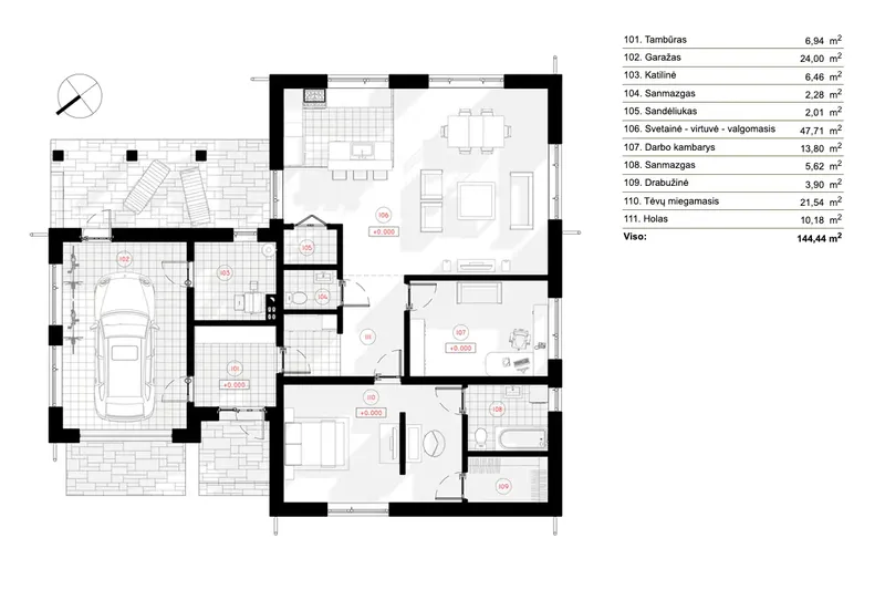 Main Floor 6 – 1-Story House Plan 1296 ft², 2 Beds — 96363R