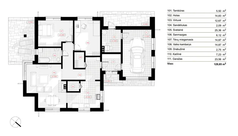 Main Floor 6 – 1-Story House Plan 1144 ft², 2 Beds — 90761R