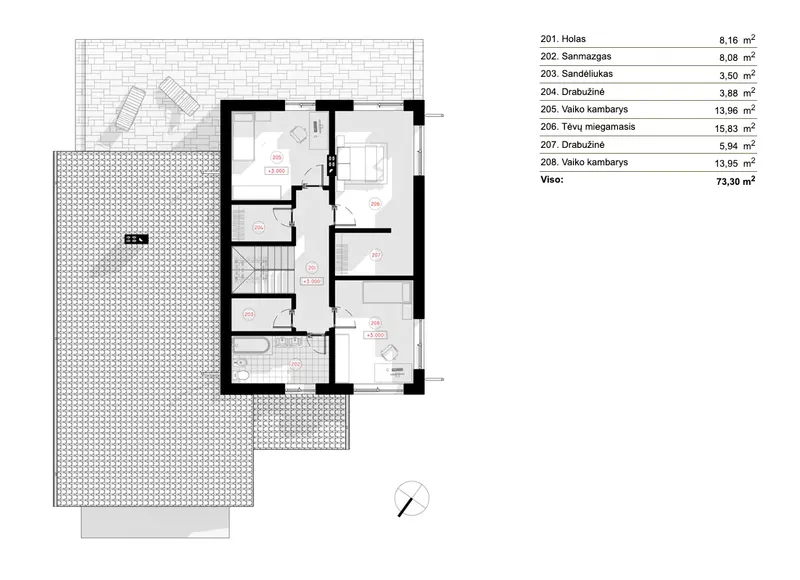 Second Floor 7 – 2-Story House Plan 1949 ft², 3 Beds — 96016R