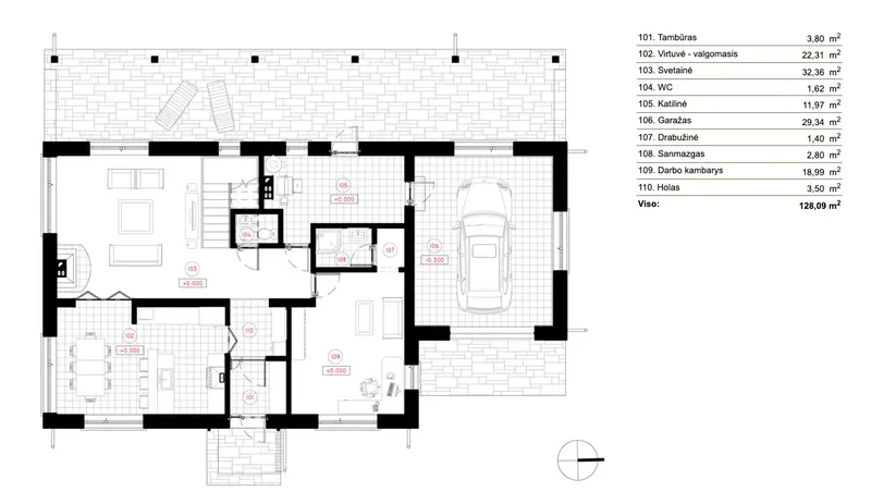 Main Floor 9 – 1.5-Story House Plan 2032 ft², 3 Beds — 97009R