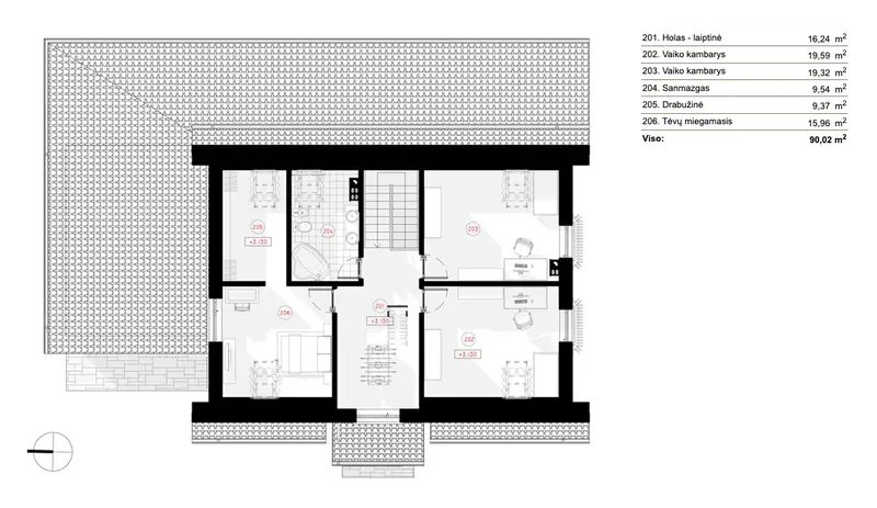 Second Floor 10 – 1.5-Story House Plan 2032 ft², 3 Beds — 97009R