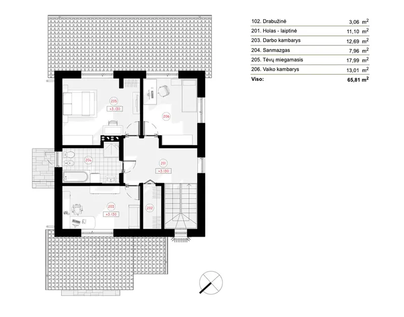 Second Floor 10 – 2-Story House Plan 1344 ft², 3 Beds — 29372R