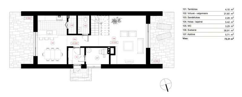 Main Floor 6 – 1.5-Story House Plan 1376 ft², 2 Beds — 91495R