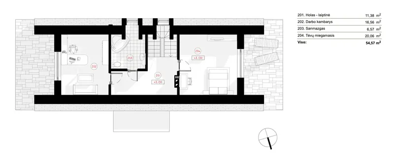 Second Floor 7 – 1.5-Story House Plan 1376 ft², 2 Beds — 91495R