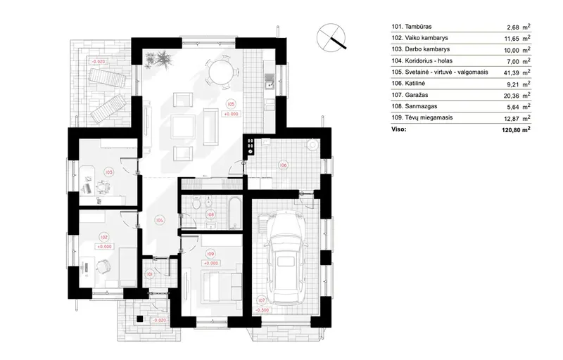 Main Floor 6 – 1-Story House Plan 1081 ft², 2 Beds — 43112R