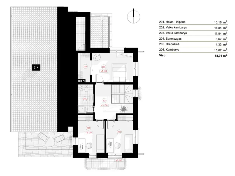 Second Floor 7 – 2-Story House Plan 2049 ft², 4 Beds — 68823R