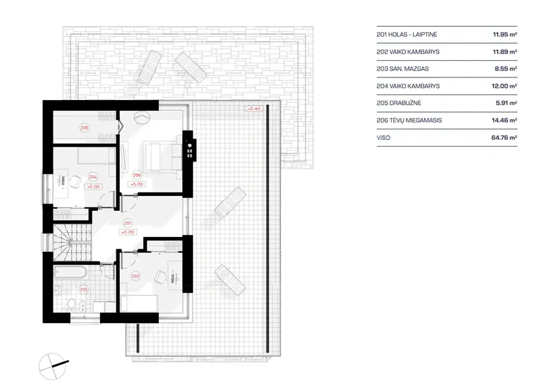 Second Floor 12 – 2-Story House Plan 1530 ft², 3 Beds — 68159R