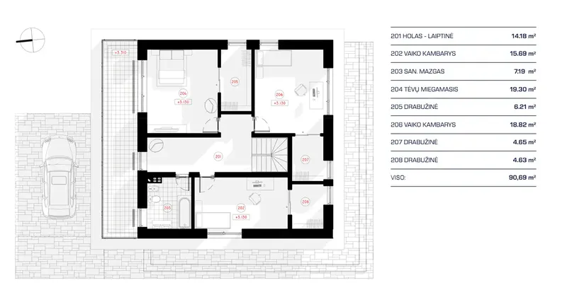 Second Floor 8 – 2-Story House Plan 1975 ft², 3 Beds — 42715R