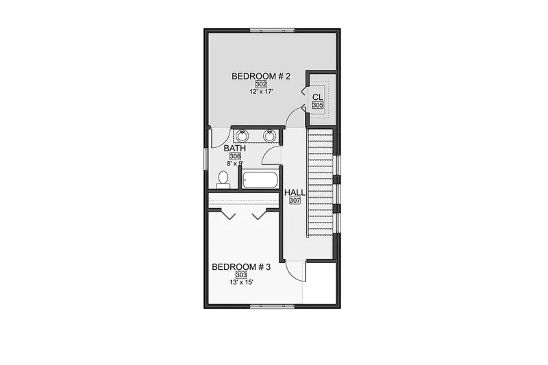 Second Floor 12 – 1.5-Story House Plan 2170 ft², 4 Beds — 65175R