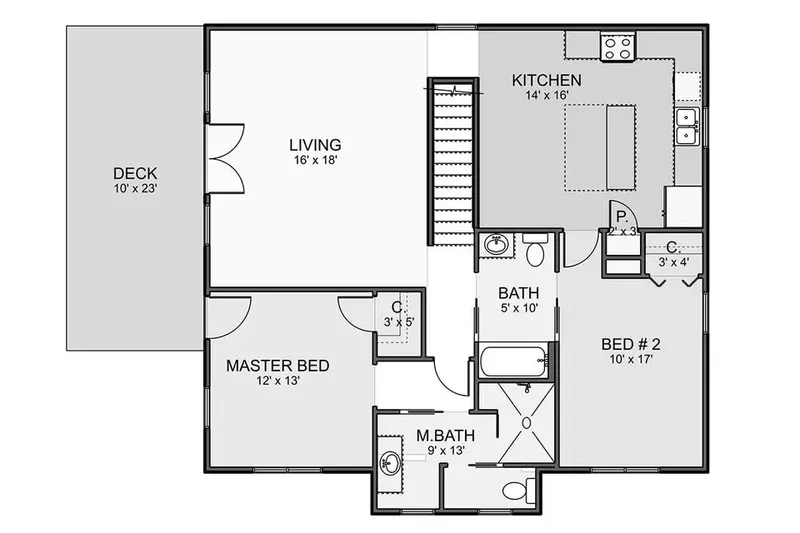 Second Floor 12 – 2-Story House Plan 1456 ft², 2 Beds — 39160R