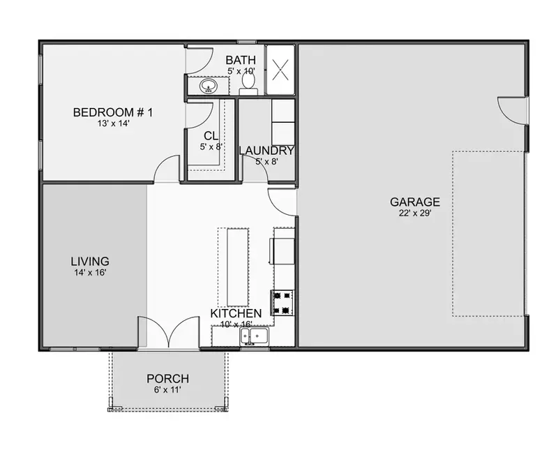Main Floor 9 – 1-Story House Plan 765 ft², 1 Beds — 91210R