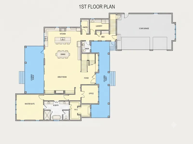 Main Floor 3 – 1.5-Story House Plan 4176 ft², 4 Beds — 64726R