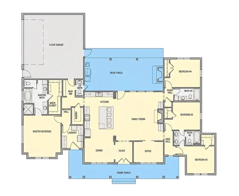 Main Floor 8 – 1-Story House Plan 2508 ft², 4 Beds — 38702R