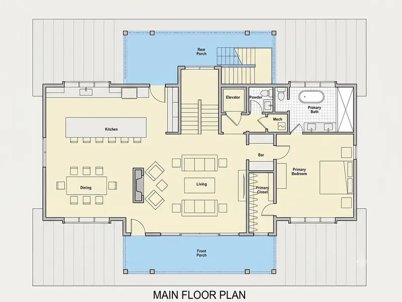 Main Floor 9 – 3-Story House Plan 3436 ft², 4 Beds — 25509R