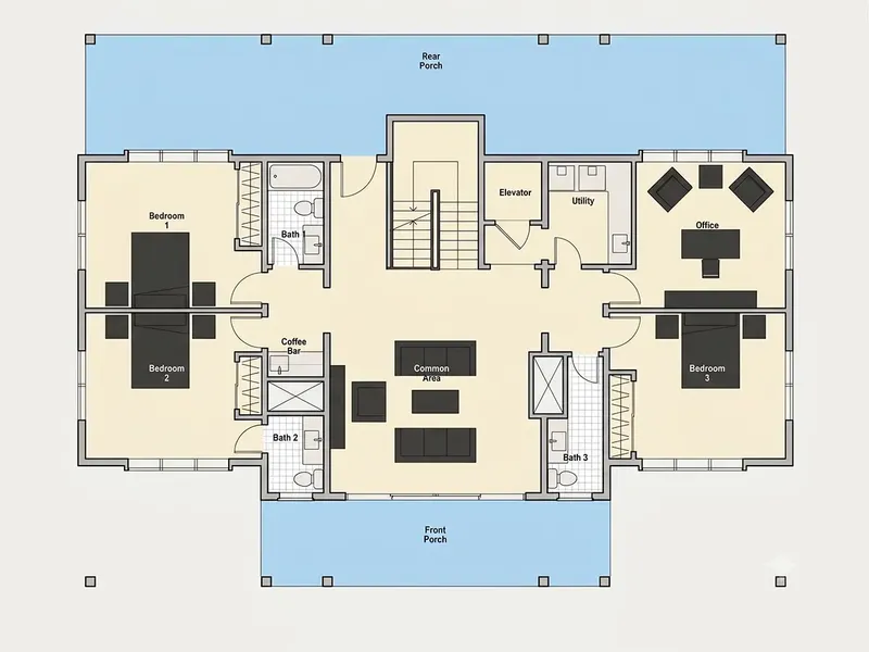 Second Floor 10 – 3-Story House Plan 3436 ft², 4 Beds — 25509R