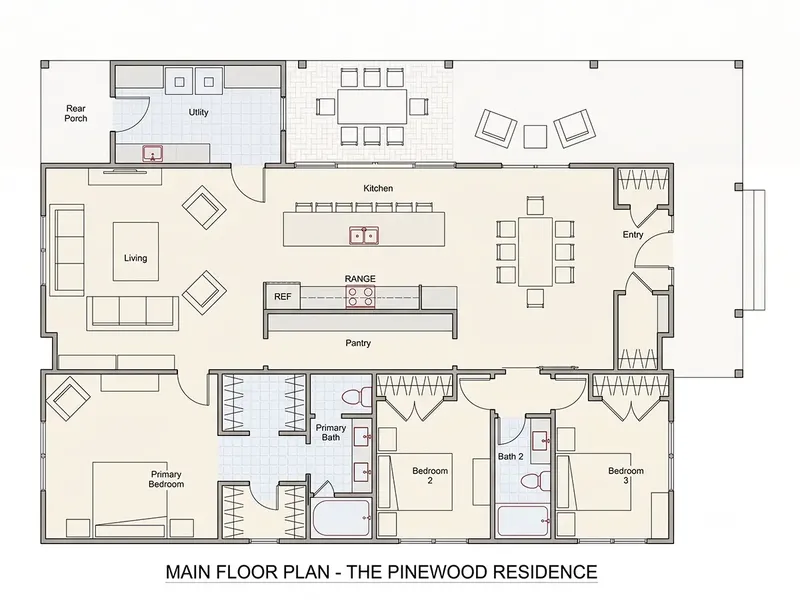 Main Floor 12 – 1-Story House Plan 1953 ft², 3 Beds — 95283R