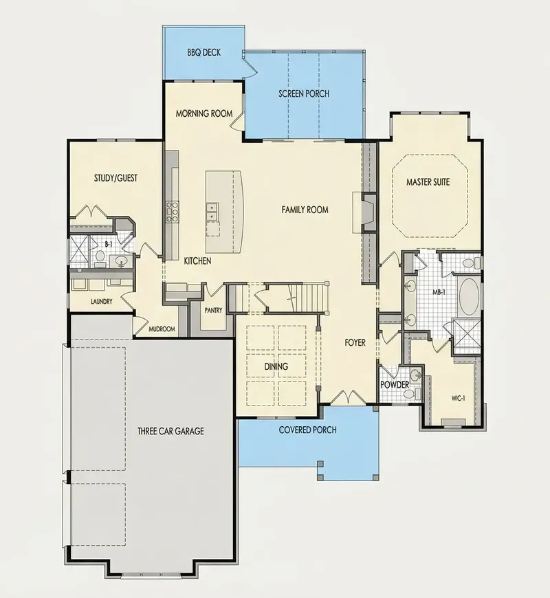 Main Floor 25 – 1.5-Story House Plan 4143 ft², 4 Beds — 16340R