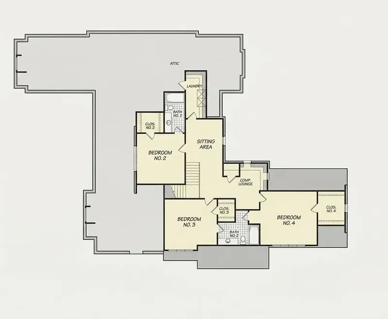 Second Floor 21 – 1.5-Story House Plan 5180 ft², 4 Beds — 35310R