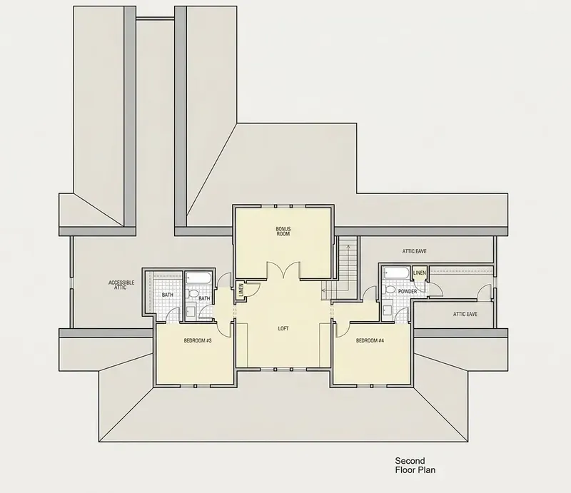 Second Floor 9 – 1.5-Story House Plan 3669 ft², 4 Beds — 36061R