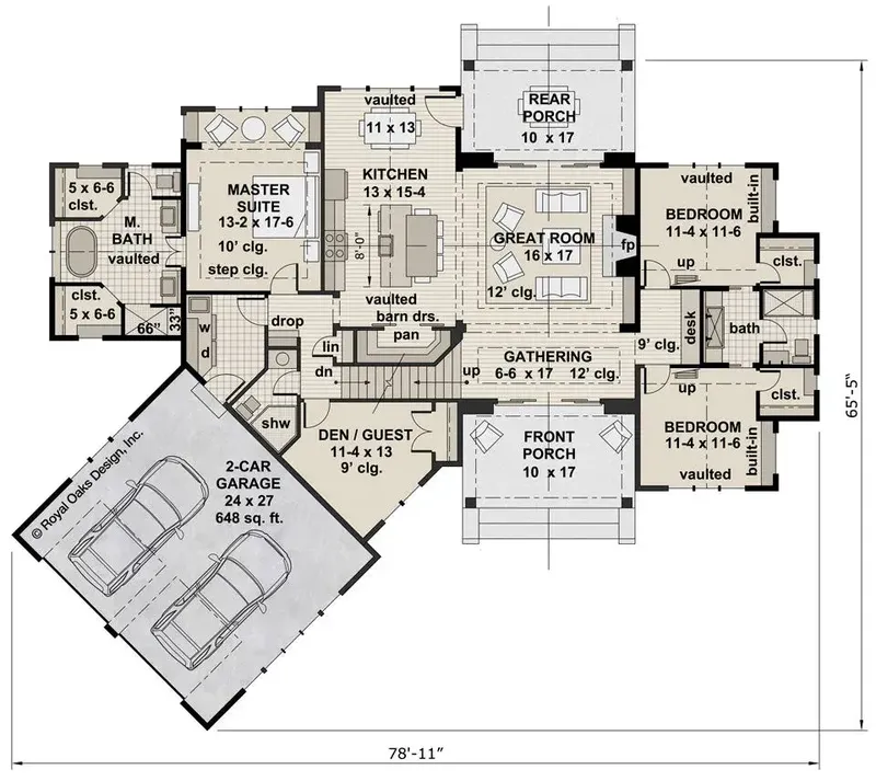 Main Floor 16 – 1.5-Story House Plan 2150 ft², 3 Beds — 85811R