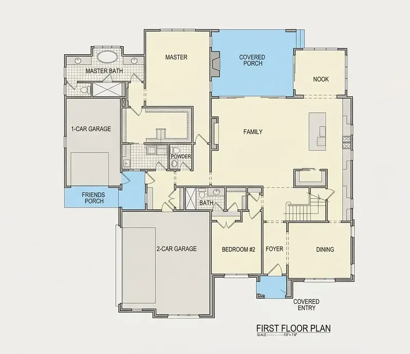 Main Floor 18 – 1.5-Story House Plan 3722 ft², 4 Beds — 61936R