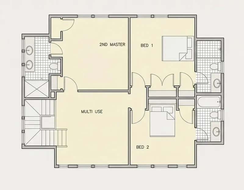 Second Floor 14 – 1.5-Story House Plan 2505 ft², 4 Beds — 67118R