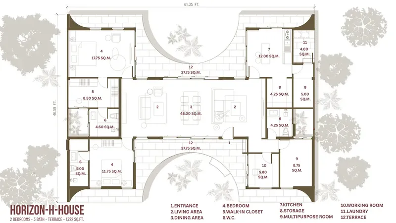 Main Floor 17 – 1-Story House Plan 1722 ft², 2 Beds — 36933R
