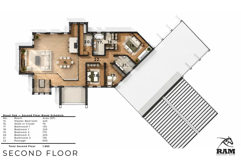 Second Floor 15 – 1.5-Story House Plan 5770 ft², 5 Beds — 80207R