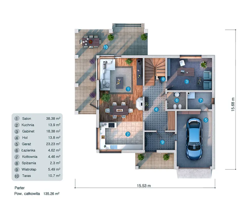 Main Floor 1 – 2-Story House Plan 2378 ft², 3 Beds — 52731C